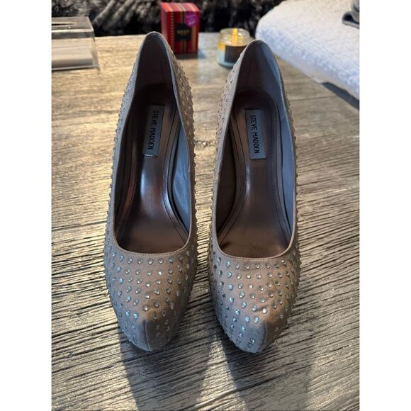 Steve Madden Tan Faux Suede Crystal Embellished Platform Heel Y2K Sz 11 - Picture 3 of 6